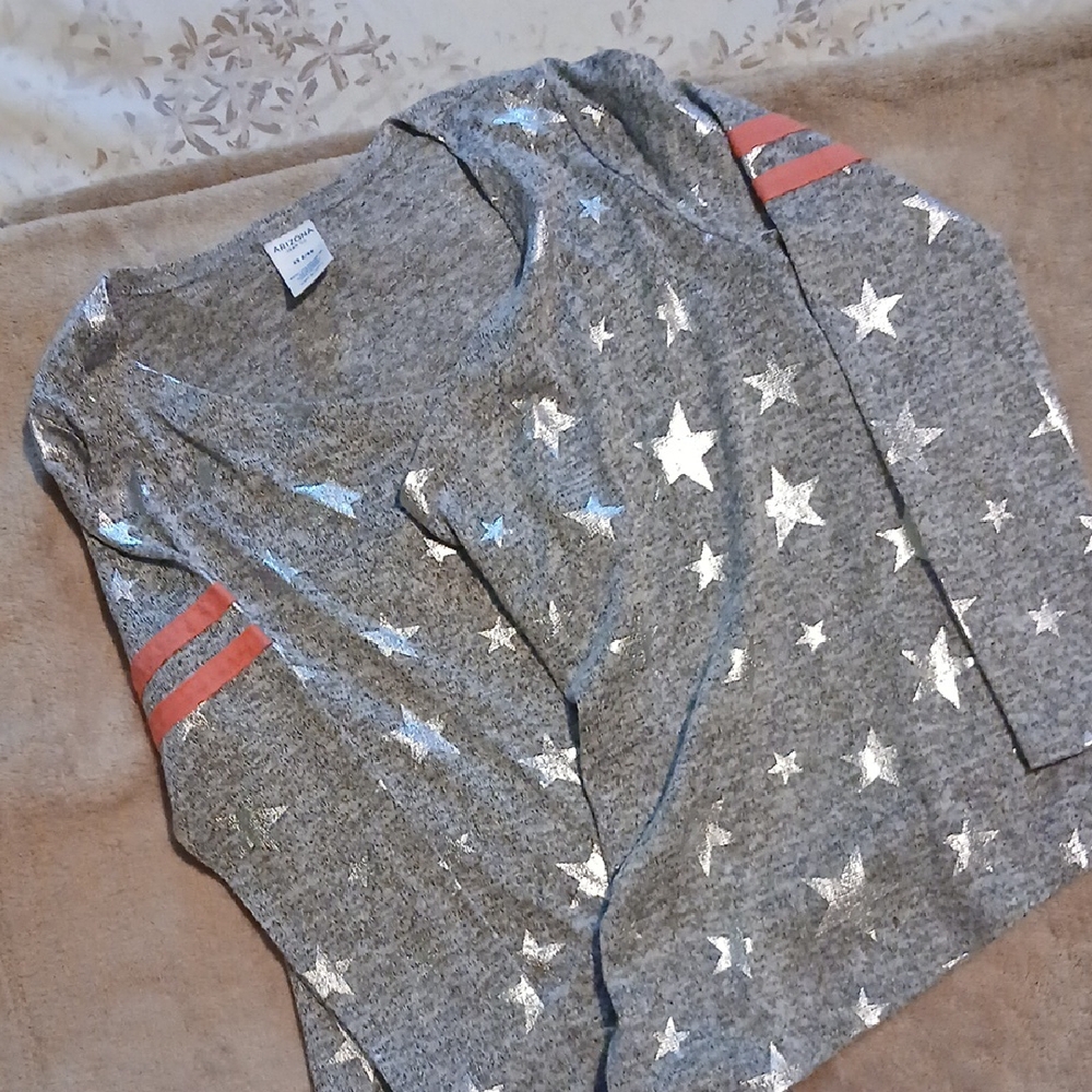 Arizona Jean Co Gray Sweater  Silver Stars & Pink Stripes Size 6X